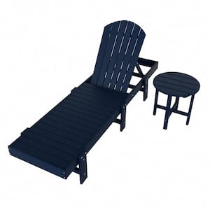 Altura 18 in. 2-Piece Navy Blue Outdoor Classic Adjustable Adirondack Backrest Chaise Lounge with Round Side Table Set