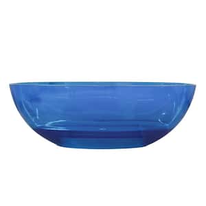 64 in. x 29.6 in. Transparent Blue Oval Shape Freestanding Soaking Bathtub Soaking Bathtub with Center Drain
