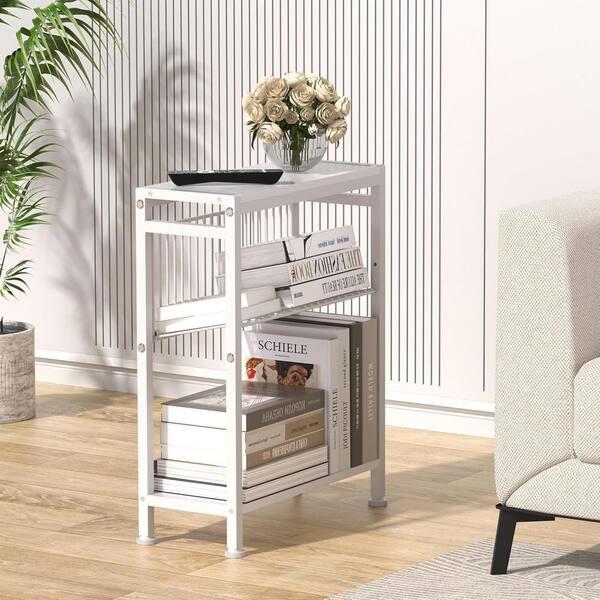 White 17 in. x 22.2 in. Wood Freestanding Magazine Rack, (Set of 2