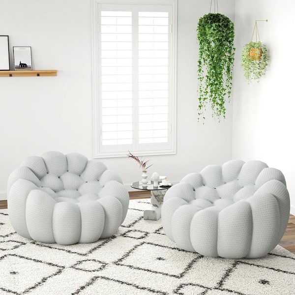 Magic Home (Set of 2) Bubble Sofa,49.2 in. Gray Mesh Fabric Armless Accent Chair Floor Curved Sectional Sofa for Study Reading Room