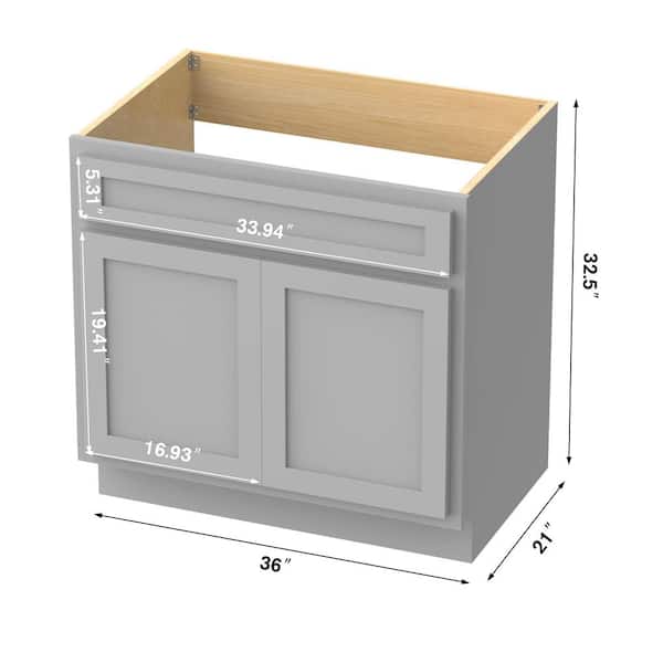 Vanity Art 36 in. W x 21 in. D x 32.5 in. H 2-Doors Bath Vanity Cabinet Only in Brown