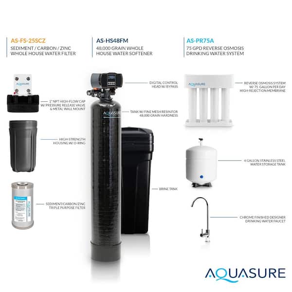 Whole House Filtration with 48,000 Grain Fine Mesh Water Softener, Reverse Osmosis System and Sediment-GAC Pre-Filter