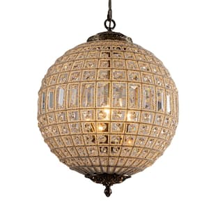 Allenglade 3-Light Unique Antique Bronze Globe Chandelier with Crystal Accents