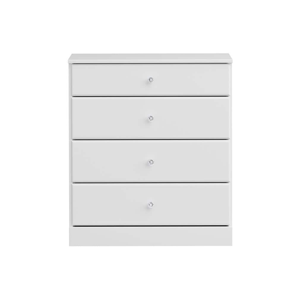 Astrid Crystal White 4-Drawer Vertical Dresser with Acrylic Knobs