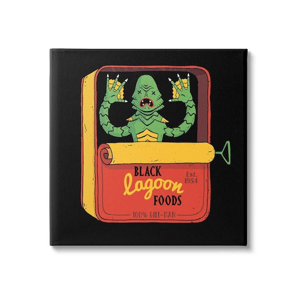 The Stupell Home Decor Collection Black Lagoon Creature Novelty Tuna Can Design by Michael Buxton Unframed Fantasy Art Print 36 in. x 36 in.