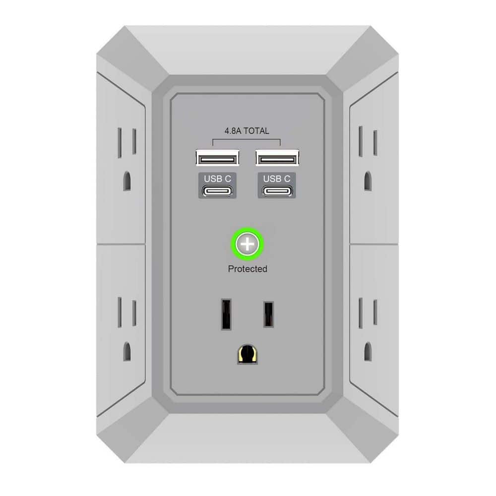 Gray 5-Outlet Extender with 4 USB Ports 4.8A Total, 3-Sided 1680J Power Strip, Multi Plug Outlets for Home Travel, 2U2C price history on PriceWatchPro