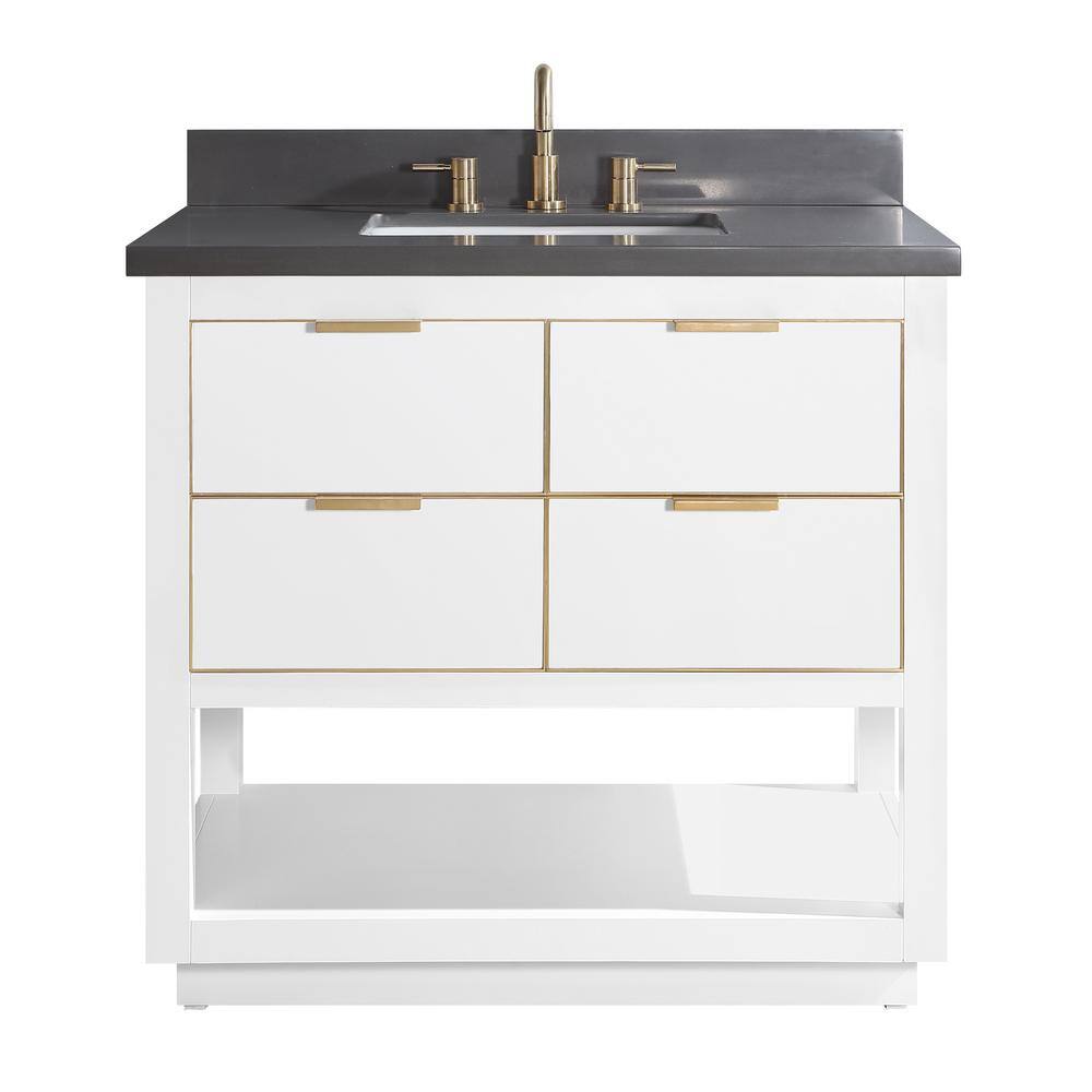 Allie 37 in. Single Sink White with Gold Trim Bath Vanity with Gray Quartz Top price history on PriceWatchPro