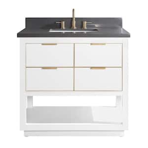 Allie 37 in. W x 22 in. D Bath Vanity in White with Gold Trim with Quartz Vanity Top in Gray with White Basin
