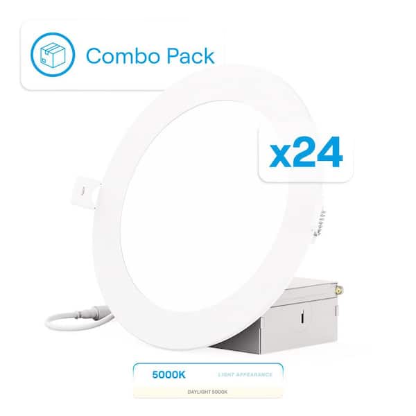 6 in. Canless 5000K Daylight 12W 1050 Lumens Thin New Construction Integrated LED Recessed Light Kit Wet Rated (24-Pack)