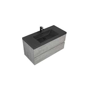 42 in. W Single Sink Wall-Mounted Gray Bath Vanity with Matt Black Quartz Top Unassembled