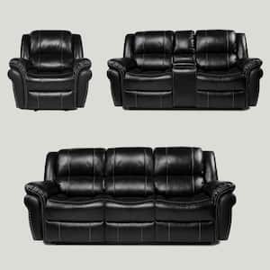 90 in. Slope Arm 6-Seater Reclining Sofa in Black