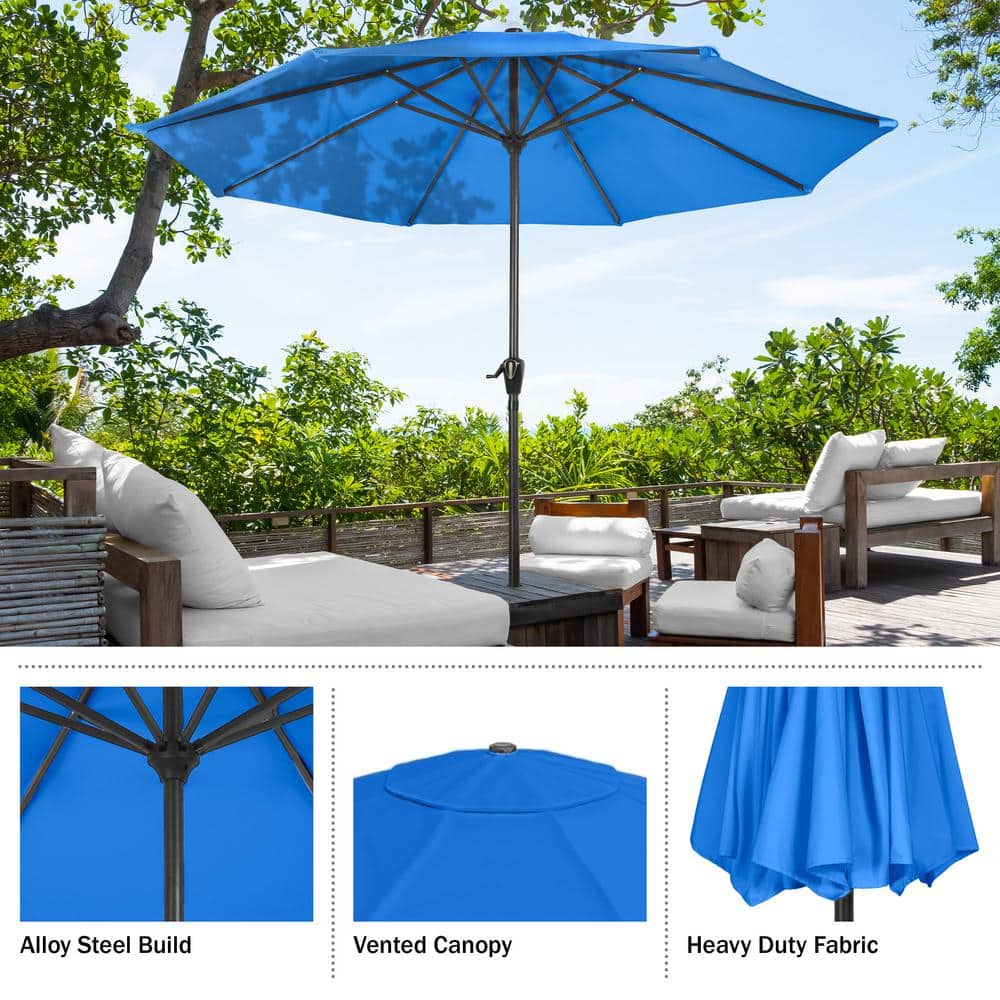 Brilliant Blue 9 ft. Round Aluminum Market Patio Umbrella