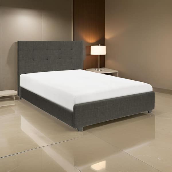 Benjara Gray Wood Frame King Size Platform Bed