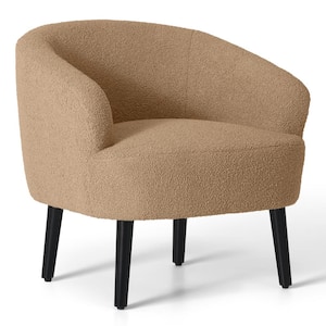Bayville 29 in. Wide Faux Shearling Fabric Upholstered Barrel Accent Chair with Arms in Camel