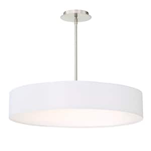 Manhattan 26 in. 350-Watt Equivalent Integrated LED Brushed Nickel Pendant with Fabric Shade
