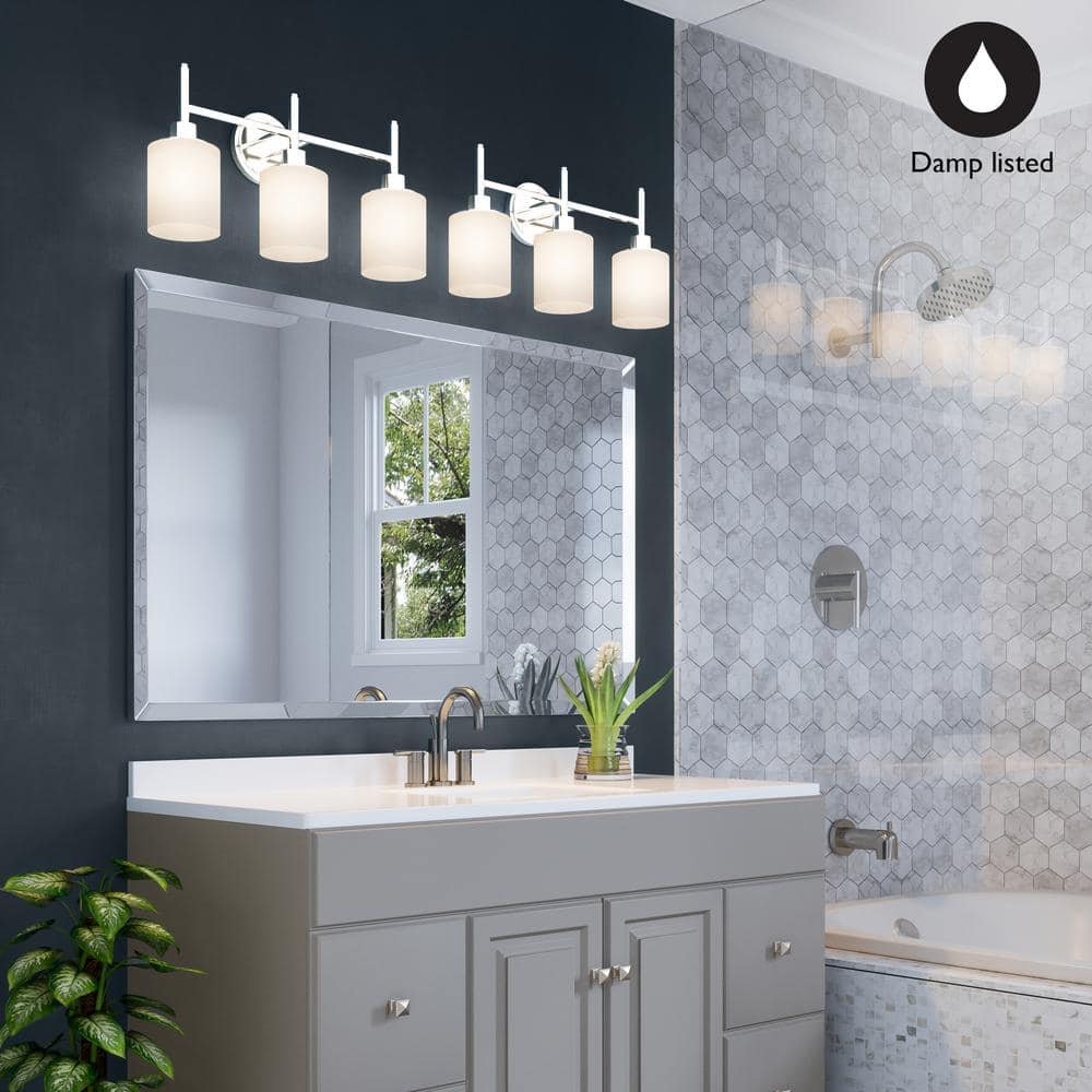 Aubrey 3-Light Chrome Bathroom Vanity Light with Frosted Glass Shades