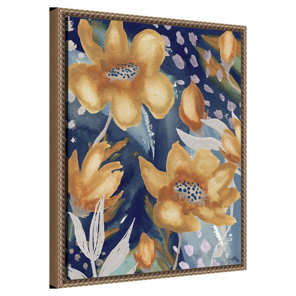 Golden Floral and Silver Petals Beaded Framed Canvas Wall Art