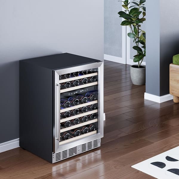 23.43 in. Dual Zone 52-Bottle or 56-Cans Free Standing/ Built-in Beverage and Wine Cooler in Stainless Steel