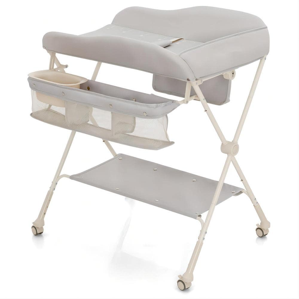 Baby Diaper Changing Table with Water Basin Wheel-Gray