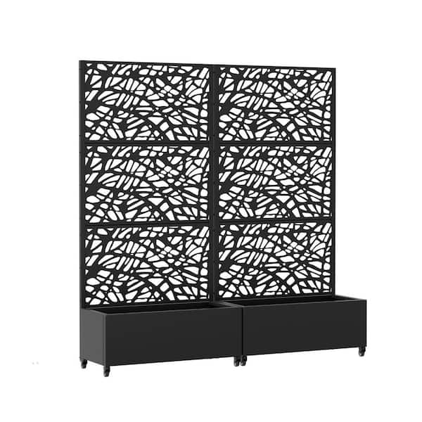 6 ft. H x 3 ft. W Metal Planter Box Privacy Screen Garden Bed With Trellis And Wheels Black Set of 2