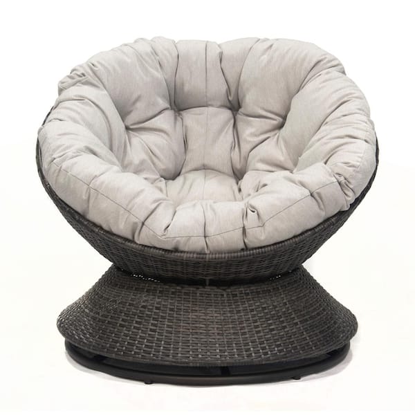 Unbranded Brigham Black Swivel Wicker Outdoor Papasan Chair with Grey Cushion