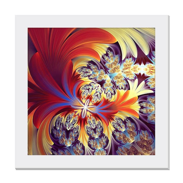 Unbranded Gallery-Grade Flamboyant Flower Explosion White Framed Acrylic Abstract Statement Wall Art 48 in. x 48 in.