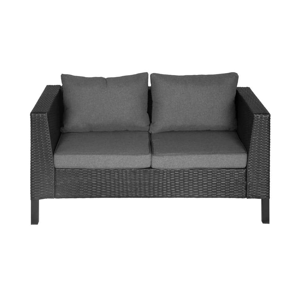 Gray 4-Piece All-Weather Wicker Patio Conversation Set with Cushions