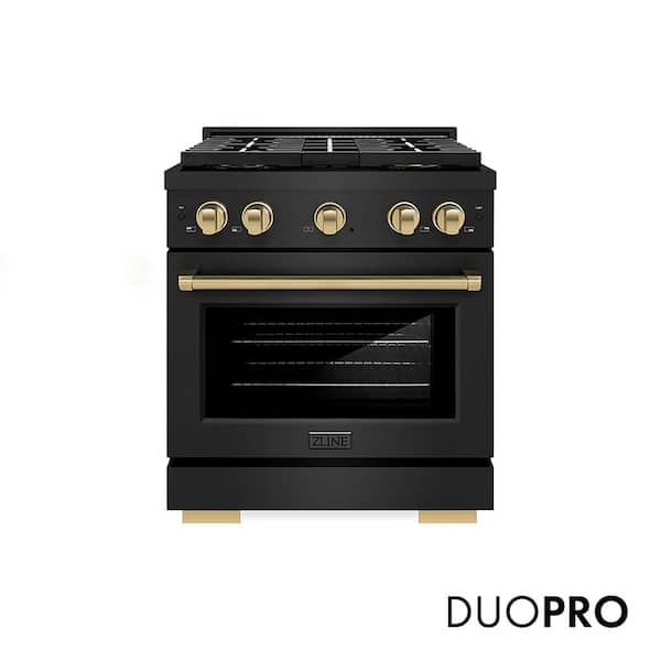 Autograph 30 in. 4.2 cu. ft. Dual Fuel Range with 4-Burner DuoPro Cooktop and Electric Oven in Black and Champagne