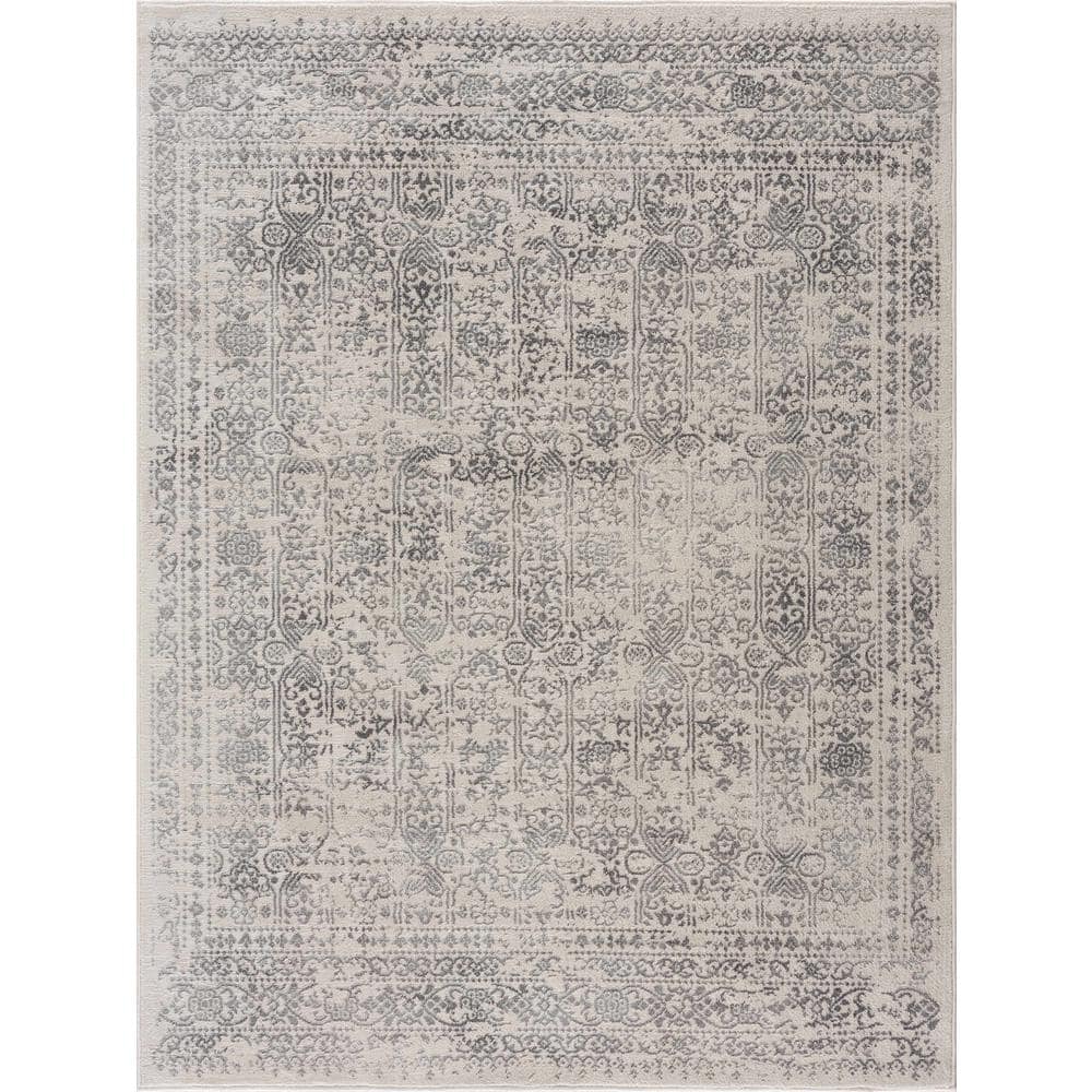 Gray Medium Pile Rectangular Polypropylene Area Rug