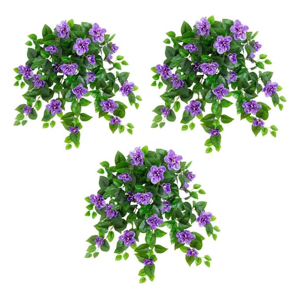 24 in. UV Resistant Artificial Azalea Hanging Plant (Indoor/Outdoor) - (Set of 3)