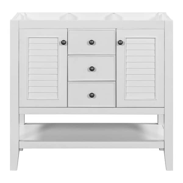 Aoibox 36 in. W x 17.9 in. D x 33.4 in . H Modern Bath Vanity Cabinet without Top in White with Solid Wood Frame and Open Shelf