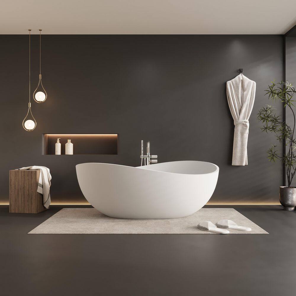 63 in. x 37 in. Solid Surface Stone Resin Flatbottom Freestanding Double Slipper Soaking Bathtub in Matte White price history on PriceWatchPro