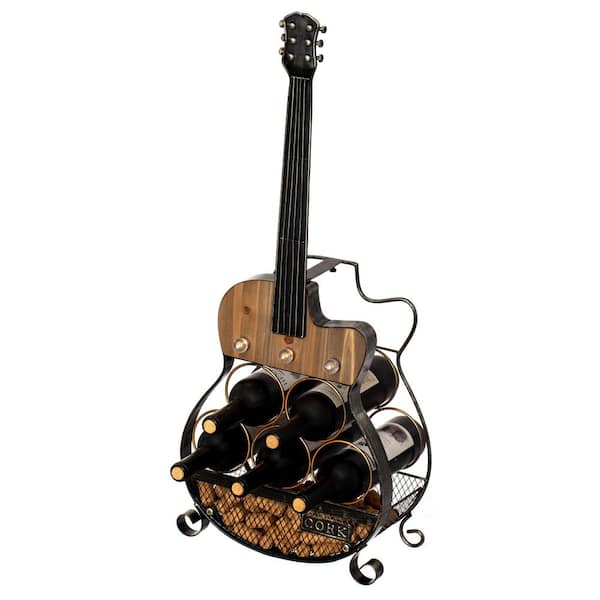 Vintiquewise Guitar Shape 5-Bottle Wine Rack - Vintage Decorative Freestanding Wine Holder and Storage Organizer