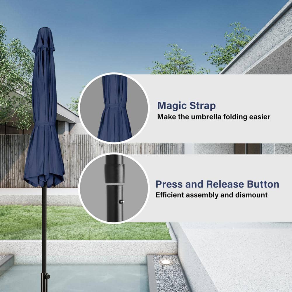 Large Navy Blue Polyester Outdoor Patio Umbrella with Steel Frame