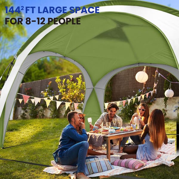 8 12 Person 12 ft. x 12 ft. Pop Up Canopy UPF50 Tent with Side Wall Ground Pegs and Stability Poles Sun Shelter Green UNC 1212 GR The Home Depot