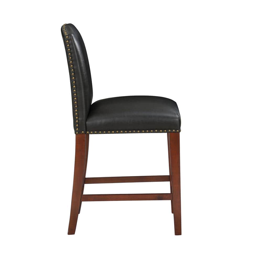 Bristol Traditional Brown Faux Leather Counter Stool with Antique Brass Trim
