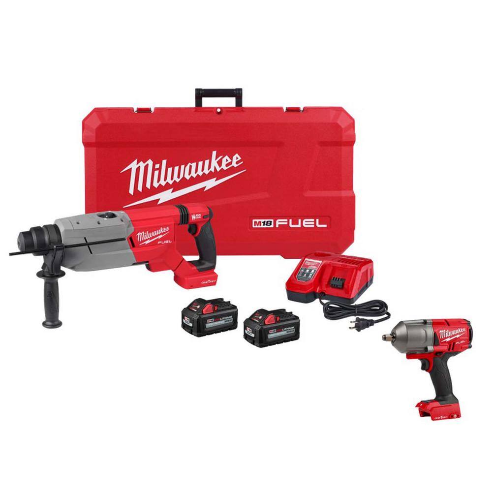 Milwaukee M18 FUEL ONE-KEY 18V Lithium-Ion Brushless Cordless 1-1/4 in SDS-Plus D-Handle Rotary Hammer Kit w/1/2 in Impact Wrench -  2916-22-2967