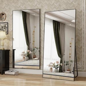 34 in. W x 76 in. H Rectangular Black Aluminum Alloy Framed Modern Oversized Wall Mirror