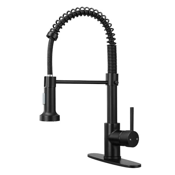 AKLFGN Single Handle Kitchen Faucet Pull Down Sprayer Kitchen Faucet with Deck Plate in Matte Black