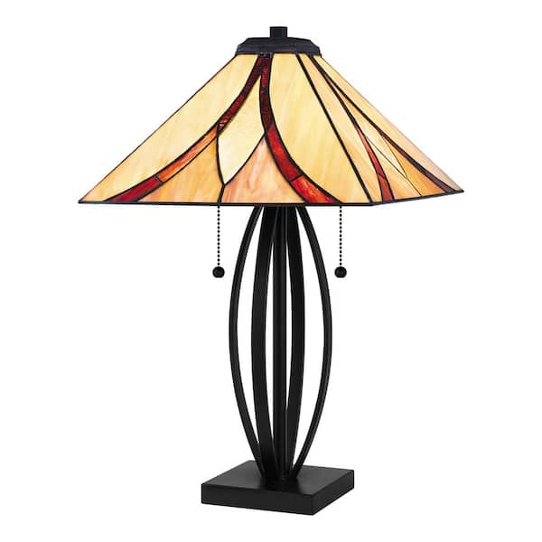 Home Decorators Collection Margrave 25 in. 2-Light Matte Black Table Lamp with Tiffany Shade