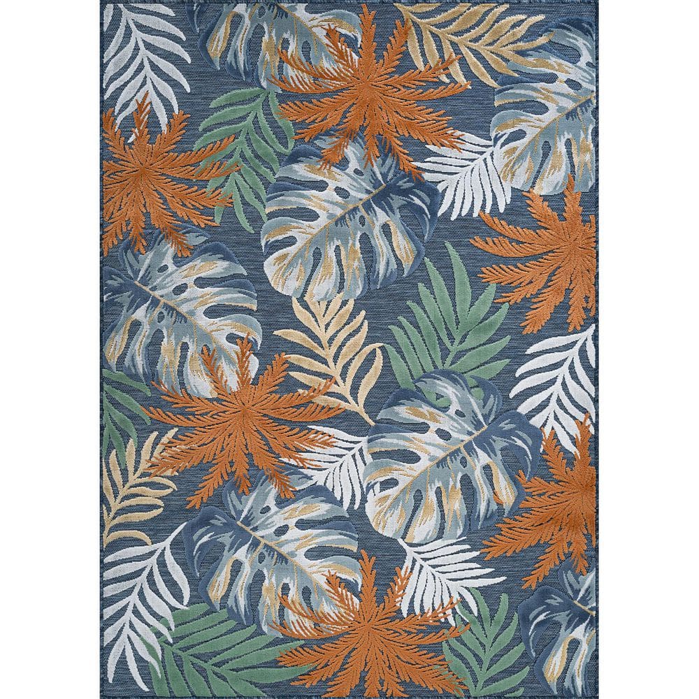 Jungle Midnight 9 ft. x 12 ft. Washable Tropical Floral Indoor