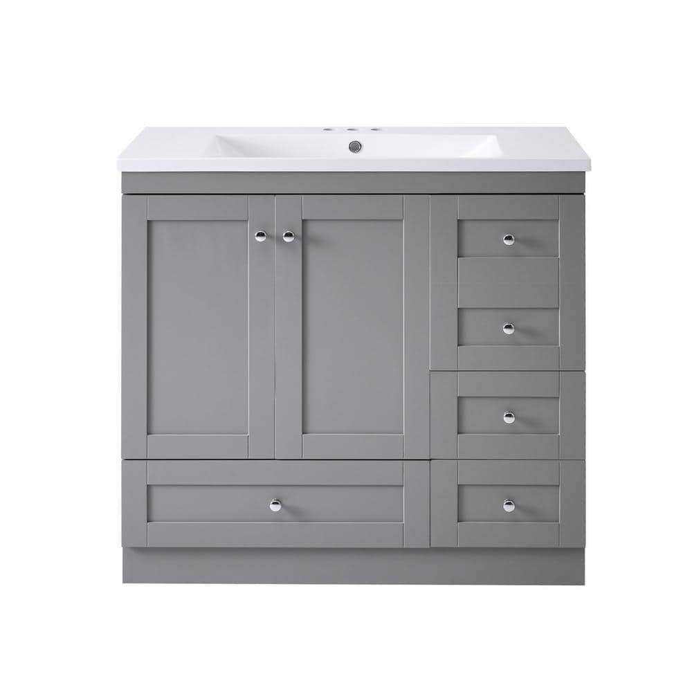 36 in. W x 18 in. D x 34.5 in. H Freestanding Bath Vanity in Gray with Whit