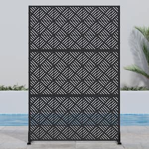 72 in. H x 47 in. W Outdoor Metal Privacy Screen Garden Fence Square Pattern Wall Applique in Black