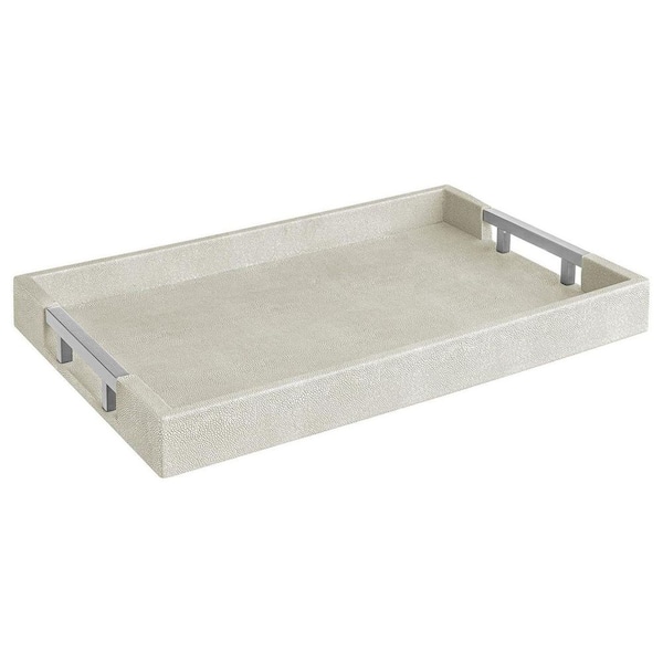 Unbranded Sleek 16 in. x 12 in. Modern Rectangle Silver Faux Leather Decorative Serving Tray