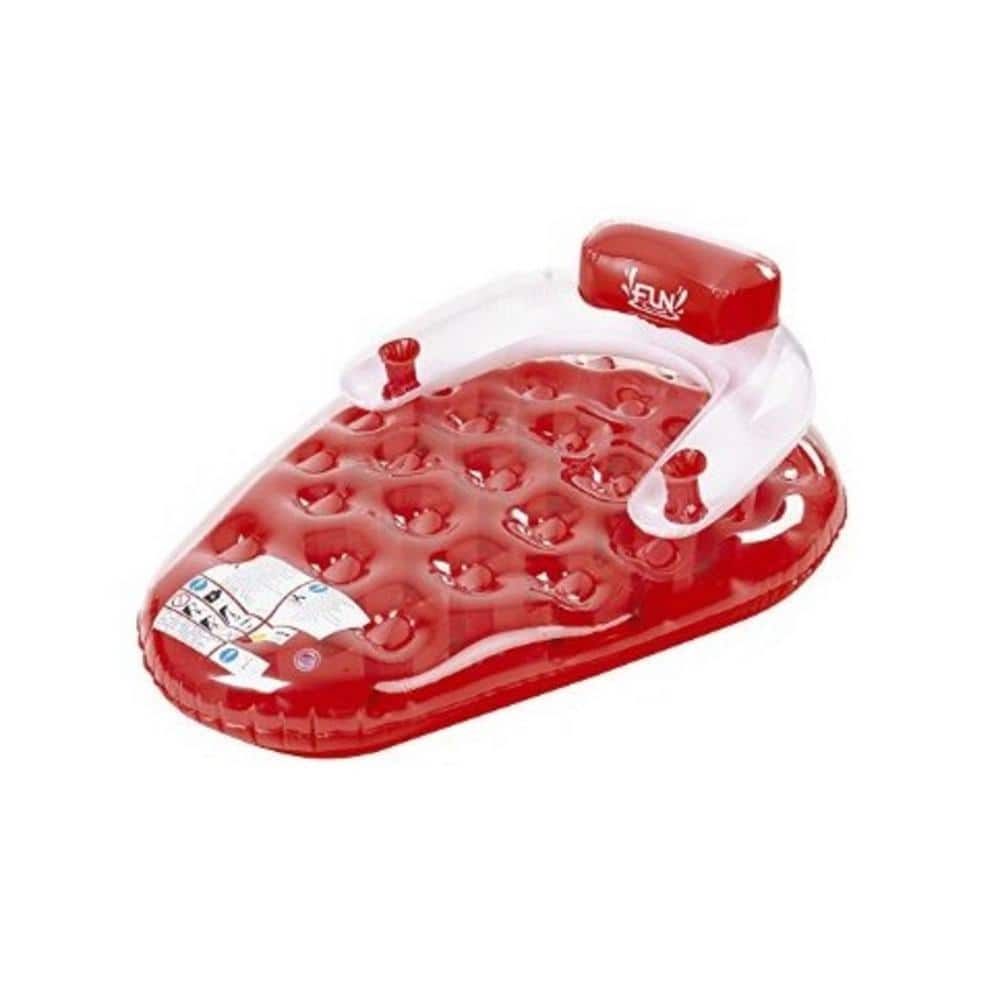 Pool Central 65 in. Red and White Strawberry Shaped Inflatable Water Lounge -  32148161
