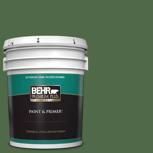 BEHR PREMIUM PLUS 5 gal. #M400-7 Garden Cucumber Semi-Gloss Enamel Exterior Paint & Primer