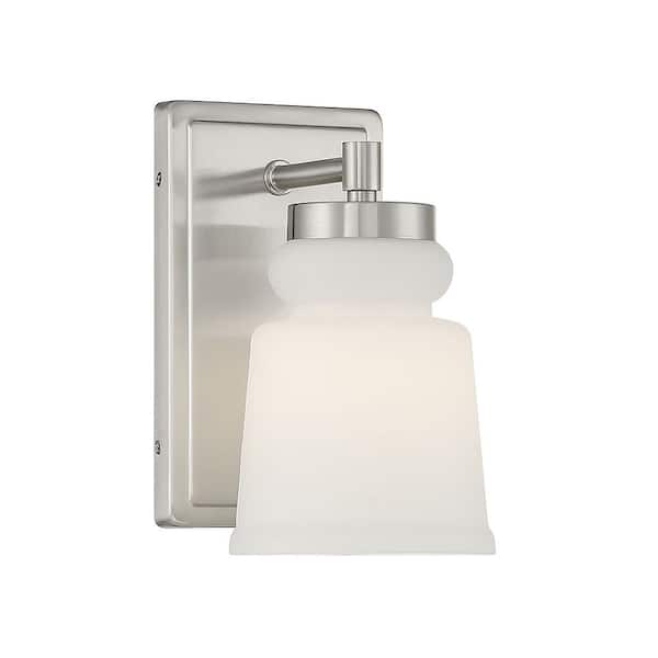 Savoy House 1-Light Brushed Nickel Wall Sconce with a White Frosted Glass Shade
