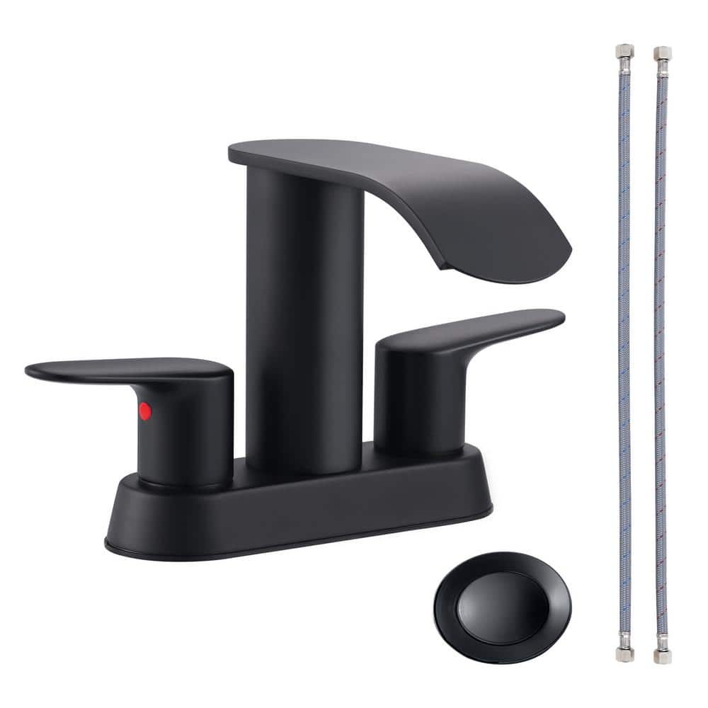 4 in. Centerset Double Handle Waterfall Bathroom Faucet with Drain Kit Included in Matte Black price history on PriceWatchPro
