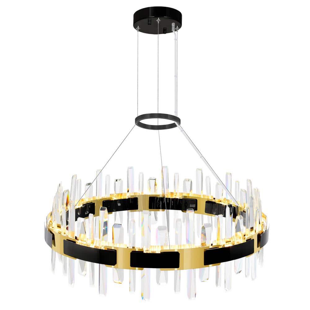 Aya Pearl Black Crystal LED Chandelier 32" with Stunning Details