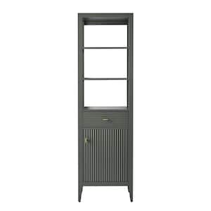 21 in. W x 17 in. D x 72 in. H Linear Vintage Green Freestanding Linen Cabinet for Bathroom